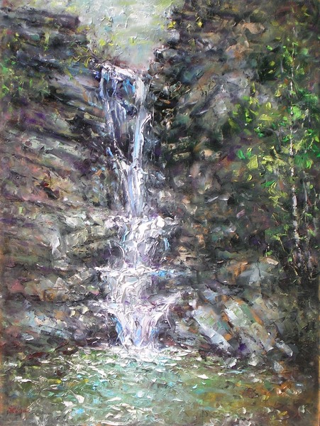 Waterfall painting - Ioan Popei Waterfall art painting